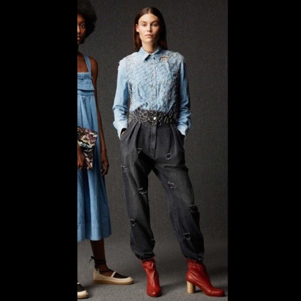 Rachel Comey Jeans RARE Size 8 Pleated High Waist Gypsy Couture Distressed Black